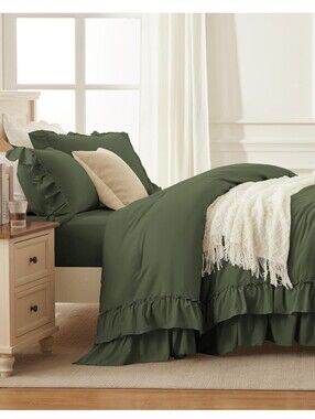 Andency Olive Green King Comforter Set (104x90Inch), 3 Pieces Ruffle Comforter